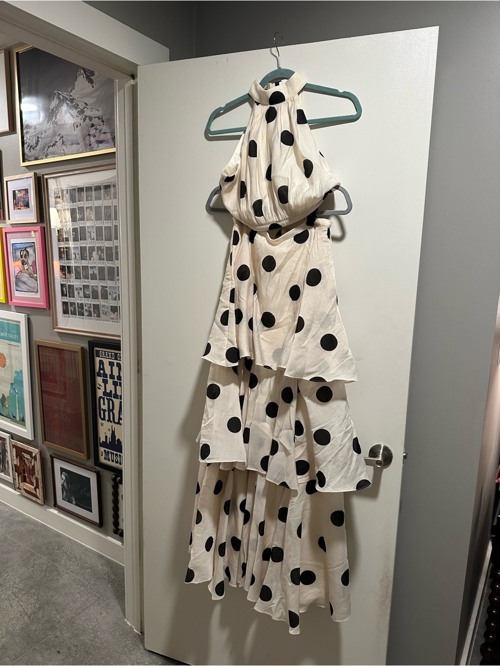 Ivory Polka Dot Halter Tiered Maxi Skirt + Top (Set)